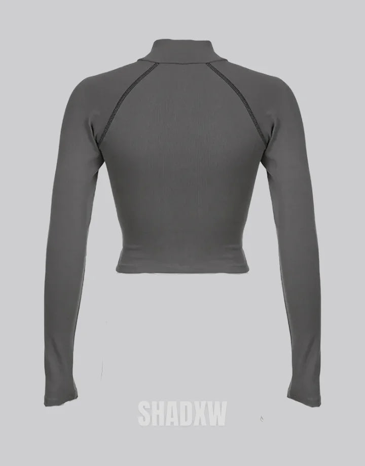 Black Long Sleeve Zip Up Crop Top