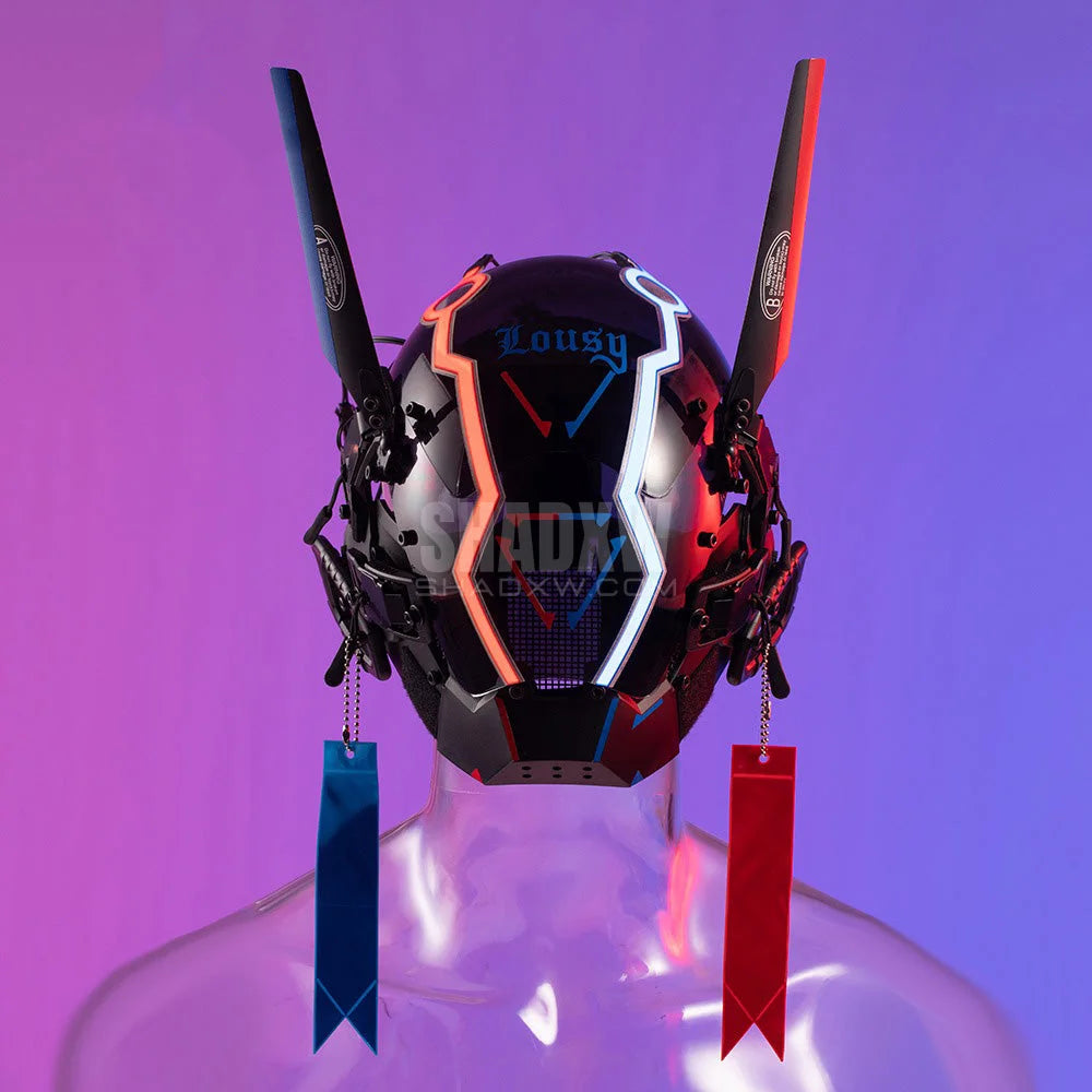 Blue and Red Cyberpunk Helmet