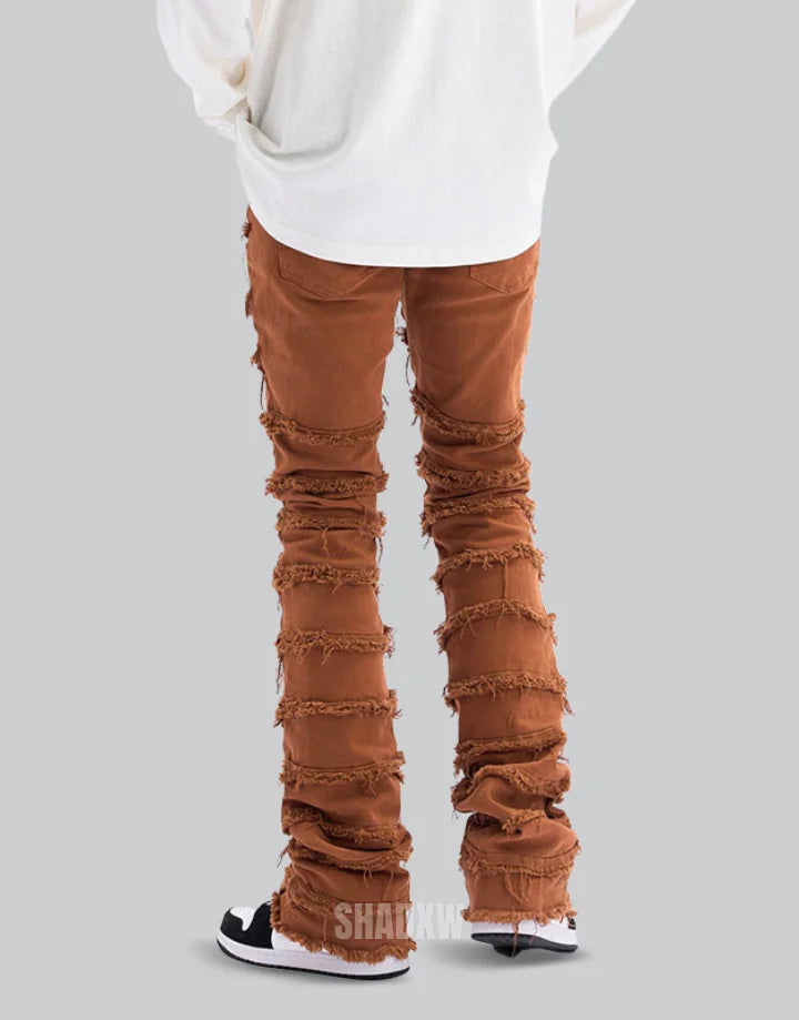 Brown Stacked Jeans Mens