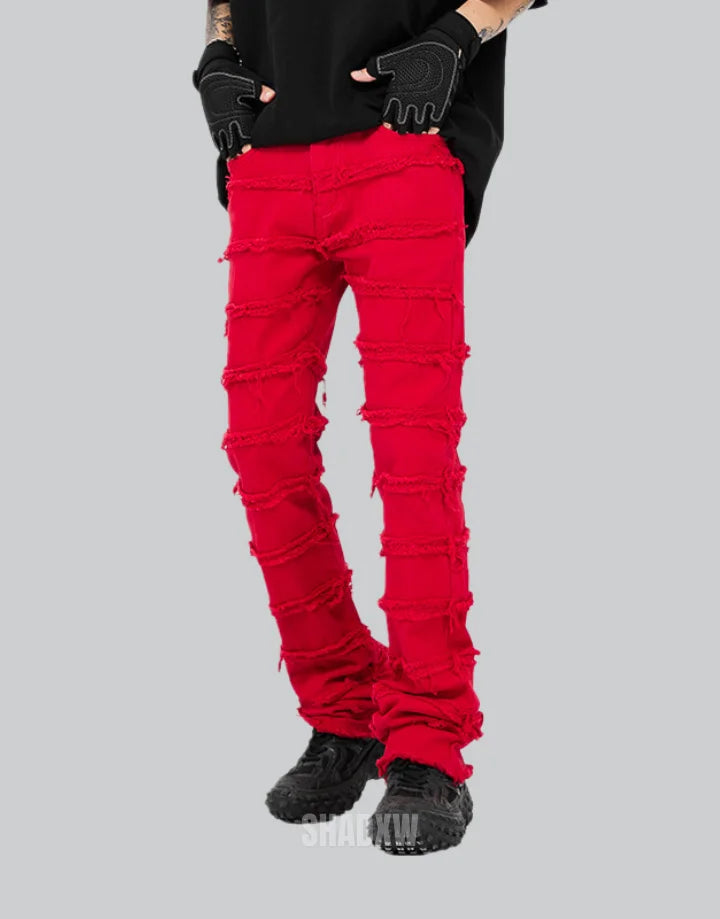 Red Stacked Jeans Mens