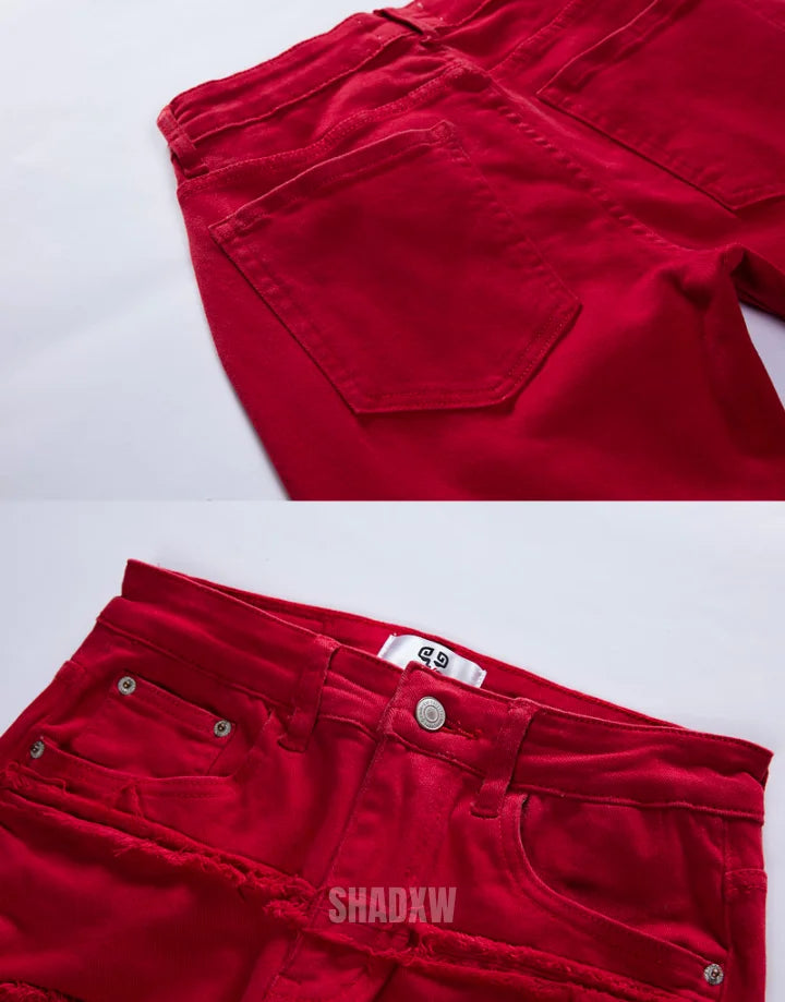 Red Stacked Jeans Mens