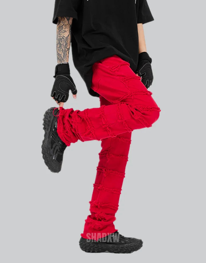 Red Stacked Jeans Mens