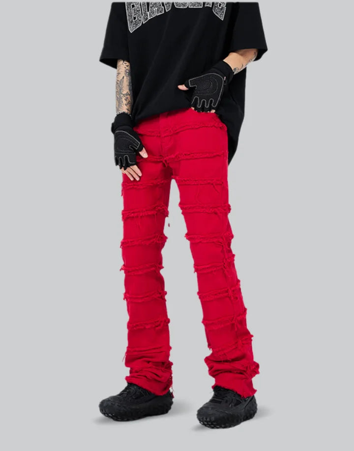 Red Stacked Jeans Mens