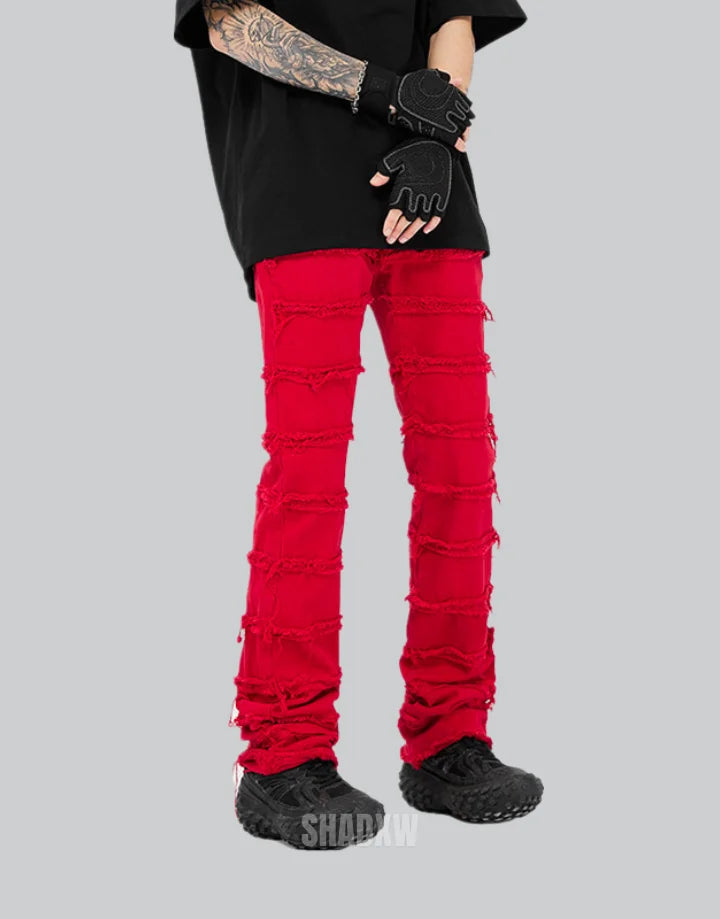 Red Stacked Jeans Mens