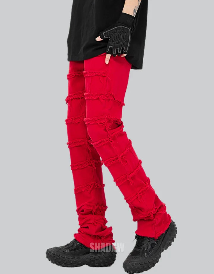 Red Stacked Jeans Mens