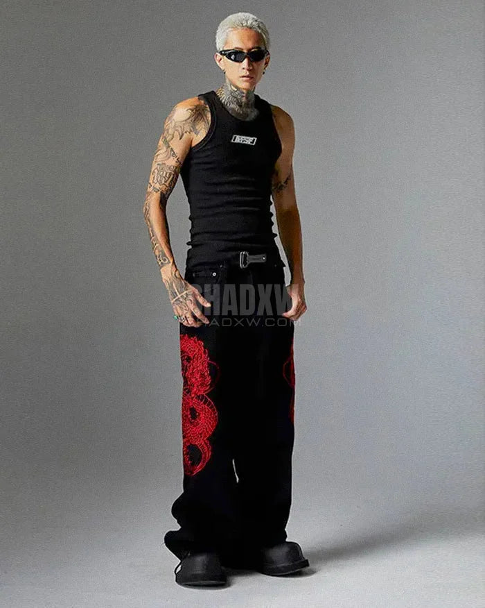 Y2k Dragon Embroidered Pants